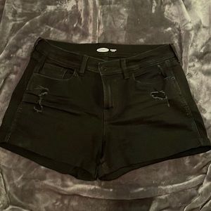 Distressed cuffed black jean shorts